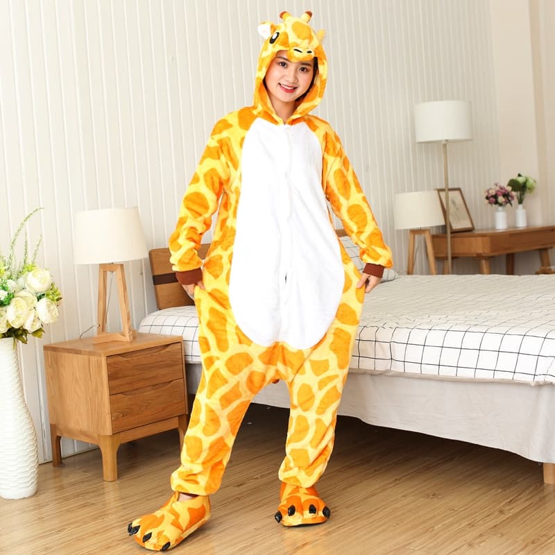 Kigurumi Girafa Pijama Feminino Animal Trajes Cosplay Mulheres One Piece Macacão Onesies Noite Sleepwear Homewear