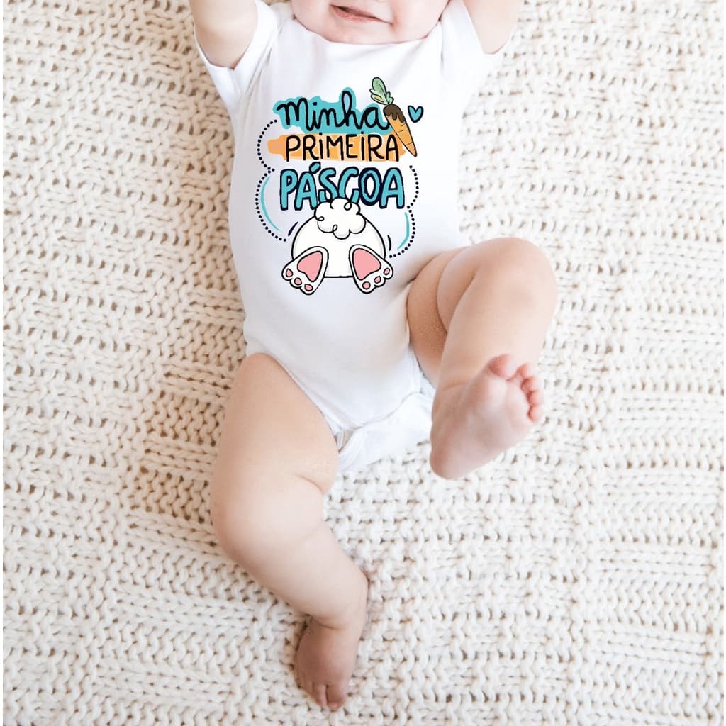 Roupinha de Bebe Body De Bebê Unissex Minha Primeira Páscoa