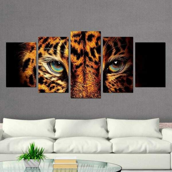 Quadro painel decorativo mosaico 5 peças Fauna brasileira onça pintada pantanal decoração