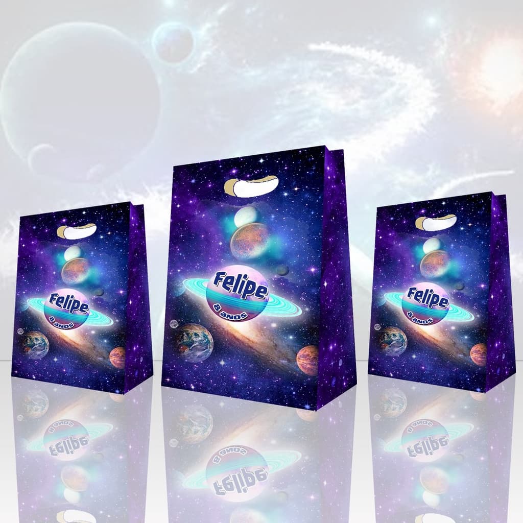 10 Sacolinha Constelação Espaço Sideral Sacola Surpresa Lembrancinhas Personalizadas Planeta Terra Caixinha Milk Pirâmide Porta b