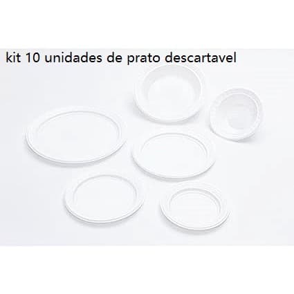 kit 10 pratos descartáveis 21cm raso/fundo redondo