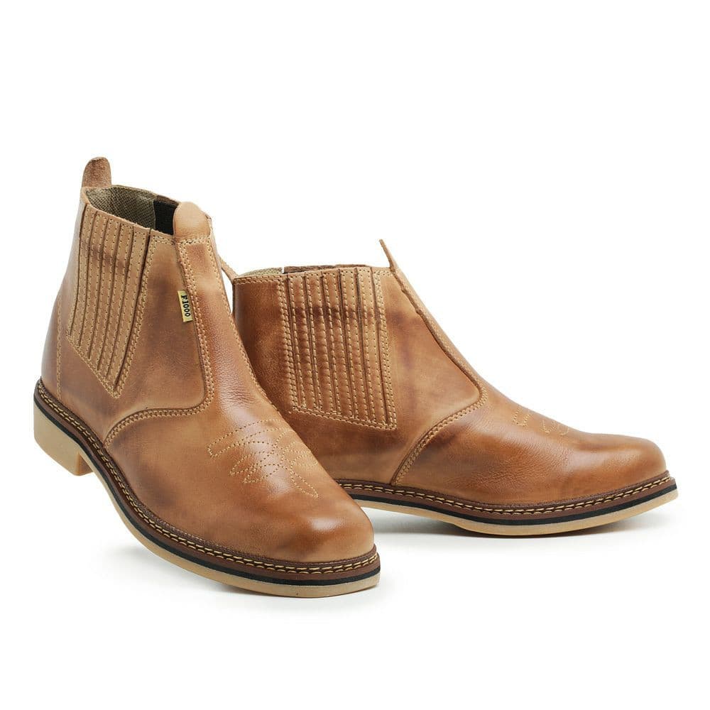 Botina Country  Masculina Rodeio Texana Couro Solado Borracha Latex Anti Derrapante Tamanhos 33-47
