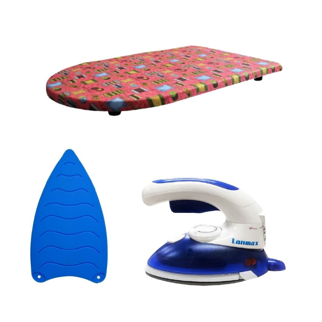 Mini Ferro De Passar Para Viagem Patchwork Lanmax + Mini Tabua + Apoio de Silicone para Ferro