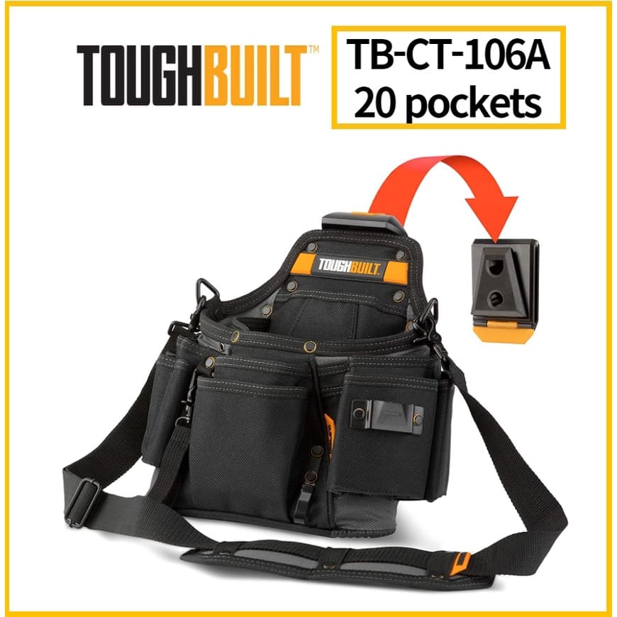 Cinto De Ferramentas ToughBuilt TB-CT-106A Bolsa De Serviço + Cubo Com Alça De Ombro-Resistente 20 Bolsos E Alças
