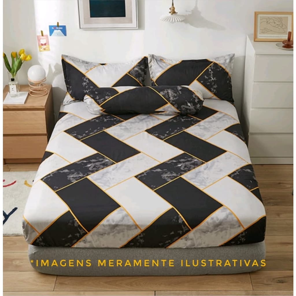 Jogo de cama 3 peças Casal  microfibra Virol Com  Elástico estampado promoção
