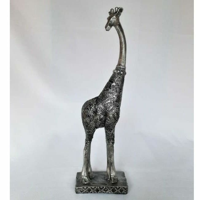 Girafa Zoo Decoração Para Casa Estatueta Resina Animal Prata