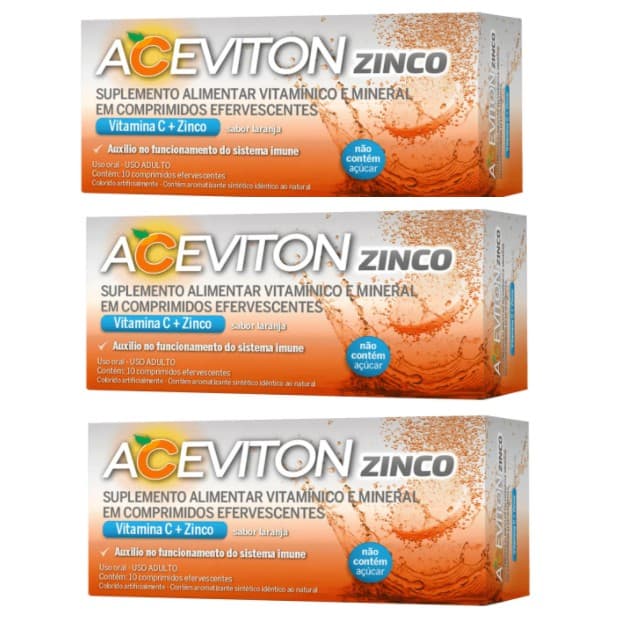 Vitamina C + Zinco 1g Kit C/3 unidades-Aceviton Zinco Cimed C/10 Comprimidos efervescente Cada Caixa