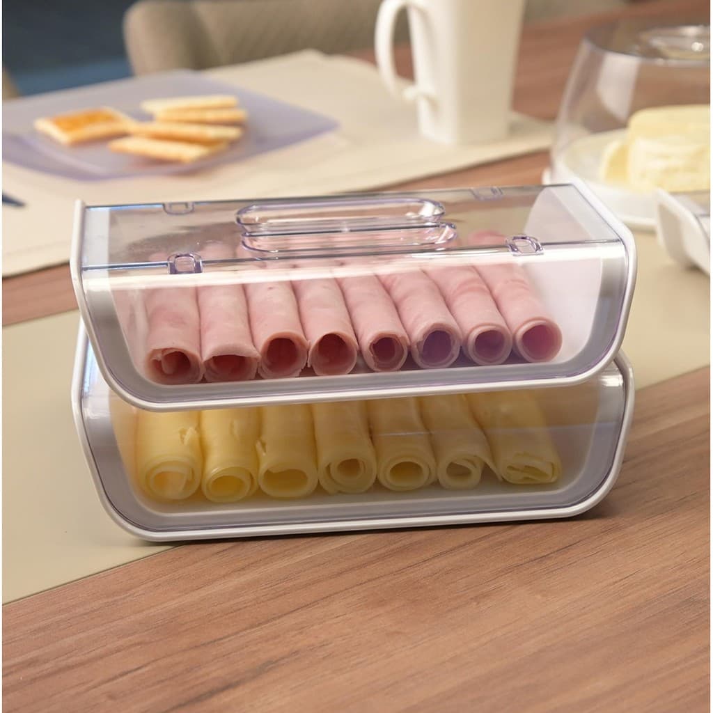 Porta Frios com Tampa Acrílico Empilhável Pote Organizador Queijo ou Presunto Uz