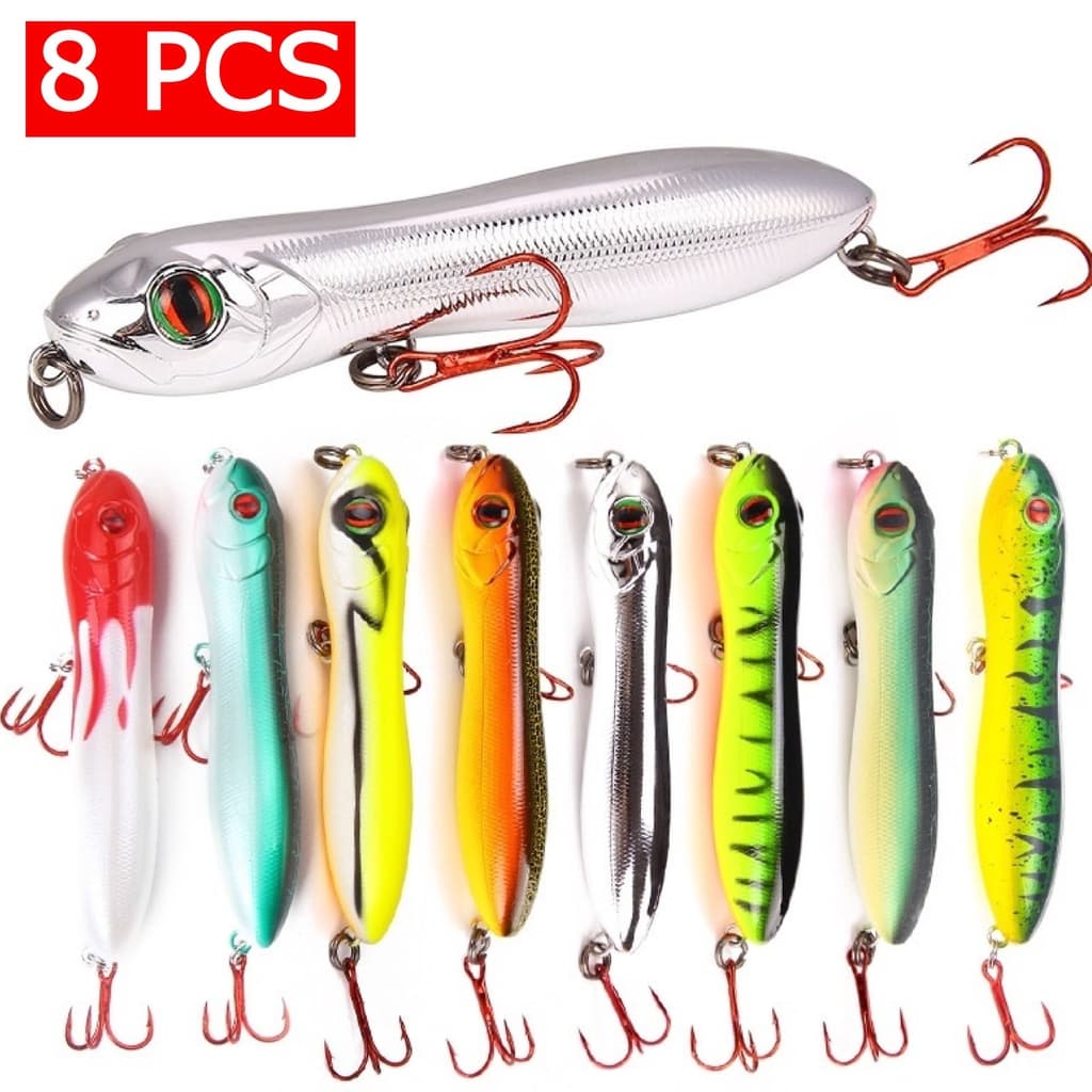 Kit 08 Iscas Artificiais Importadas Pencil Zara Zig Zag De Superfície de 10 cms e 16 gramas Pesca Tucunaré Traíra Dourado Robalo Black Bass