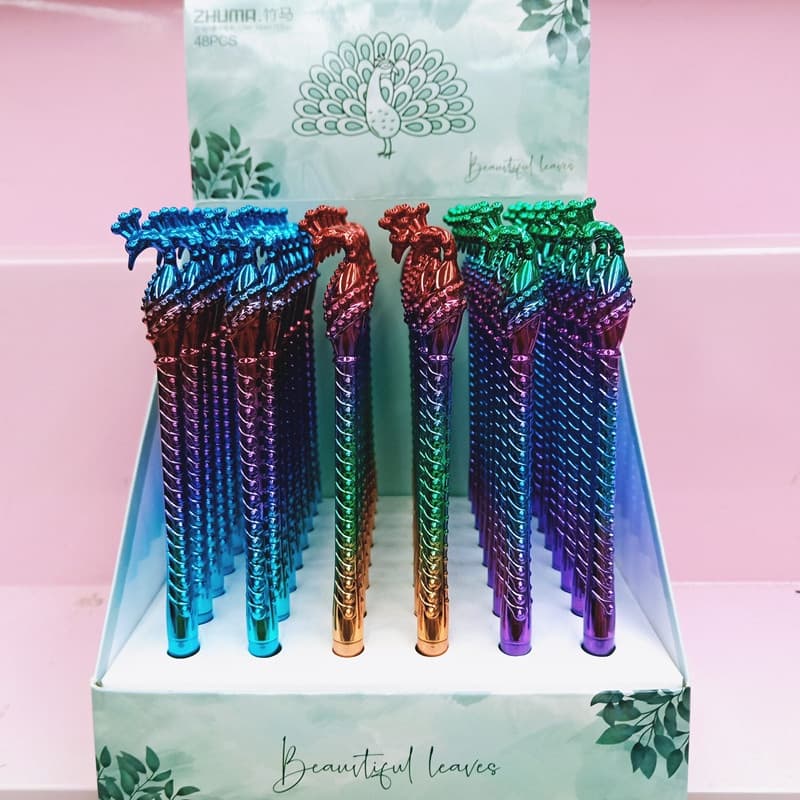 Água Infantil  Caneta de gel gradiente colorido para pavão em folha de ouro do arco-íris a laser para escrita pavão caneta-tinteiro caneta de assinatura