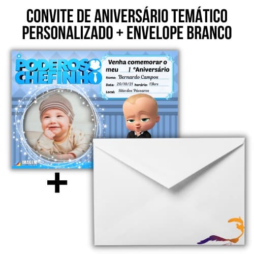Convites de Aniversário Personalizados + Envelope Branco - Escolha seu tema!