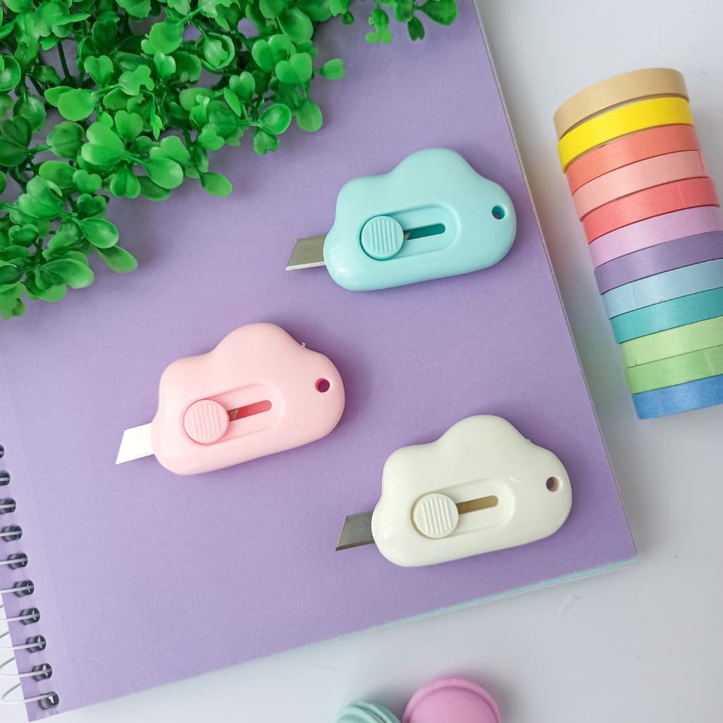 Mini Estilete Nuvem (Rosa Azul Branco) Fofo Kawaii – Portátil e Retrátil – Importado