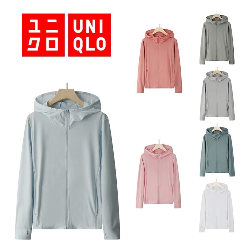 Jaqueta Feminina UNIQLO Airism Proteção UV UPF 50 + Malha Manga Comprida Com Capuz E Zíper Completo Externa