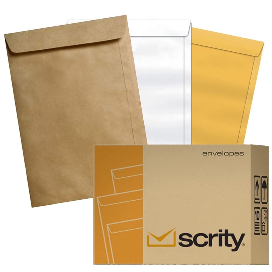 Envelopes Saco Kraft Natural / kraft Ouro / Branco - Kit c/ 10 Envelopes Scrity Paixão por Envelopes