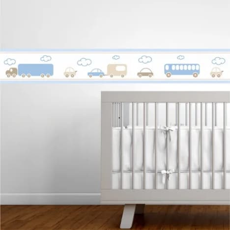 5 Metros faixas decorativas Infantil Papel De Parede Carros Azul E Bege Star = 114