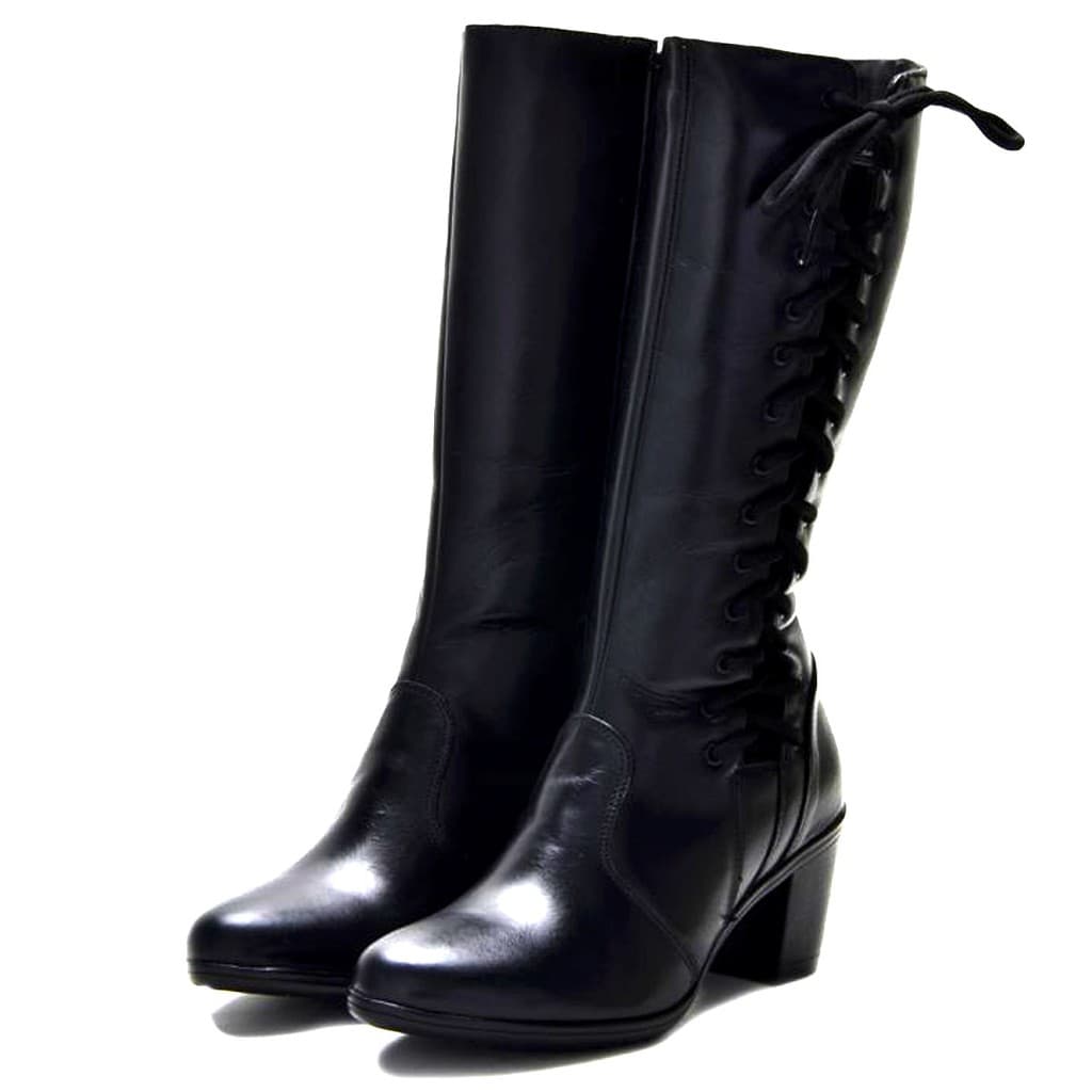 BOTA FEMININA EM COURO LEGÍTIMO DE CANO ALTO PRETA 9207