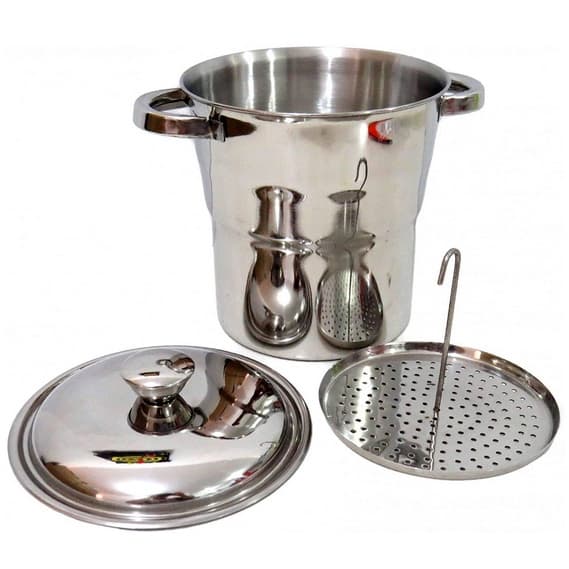 Panela Cuscuzeira Tradicional 100% Aço Inox Cuscuz Top Oferta