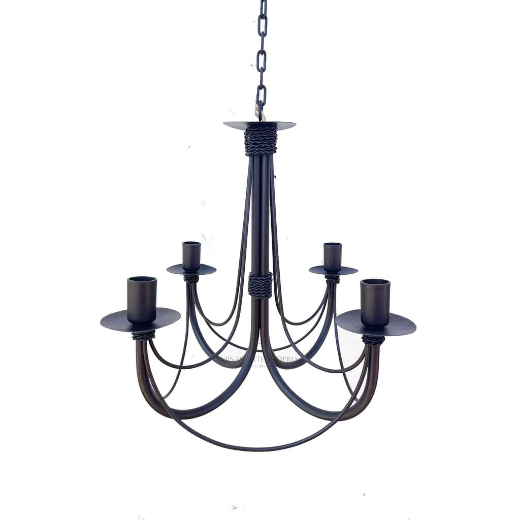 Lustre Luminária Ferro Teto Rústica Preto 4 Bocais Promoção