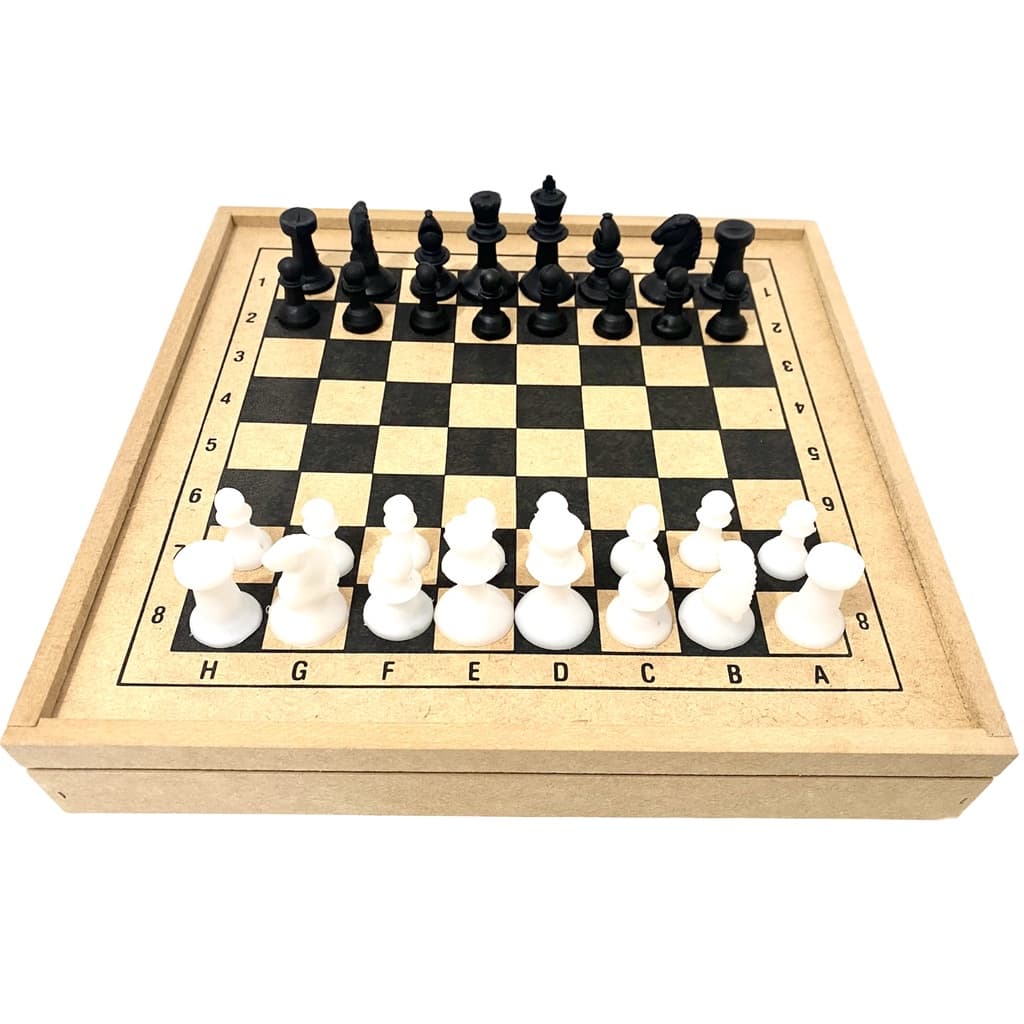 Jogo de Xadrez e trilha estojo em MDF