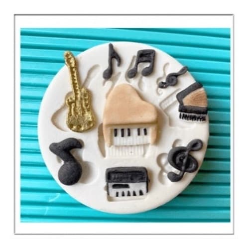 Molde De Silicone Notas Musicais Instrumentos