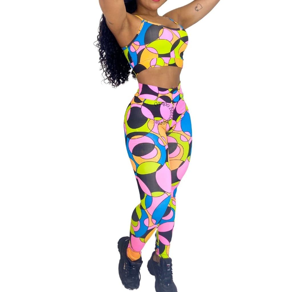 Calças Leggins + Top Cintura Alta Academia Treino
