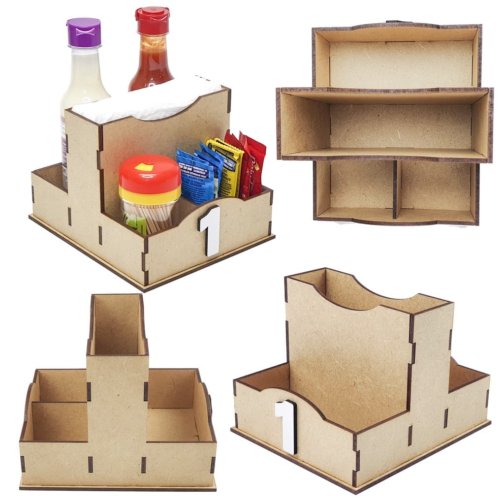 Kit 10 Porta guardanapo com 4 divisórias em MDF Crú para bar e restaurante lanchonete
