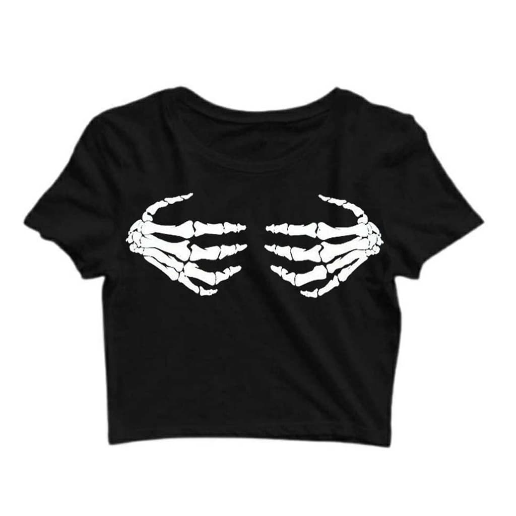 Cropped Mão Caveira Feminino Tumblr Blogueira Blusinha