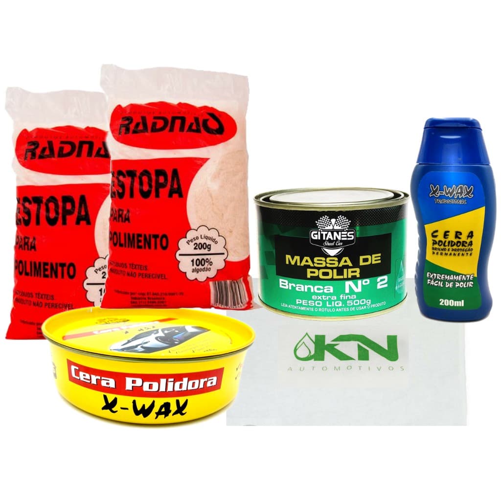 Kit 6 itens Polimento E Cristalização Massa De Polir + Ceras