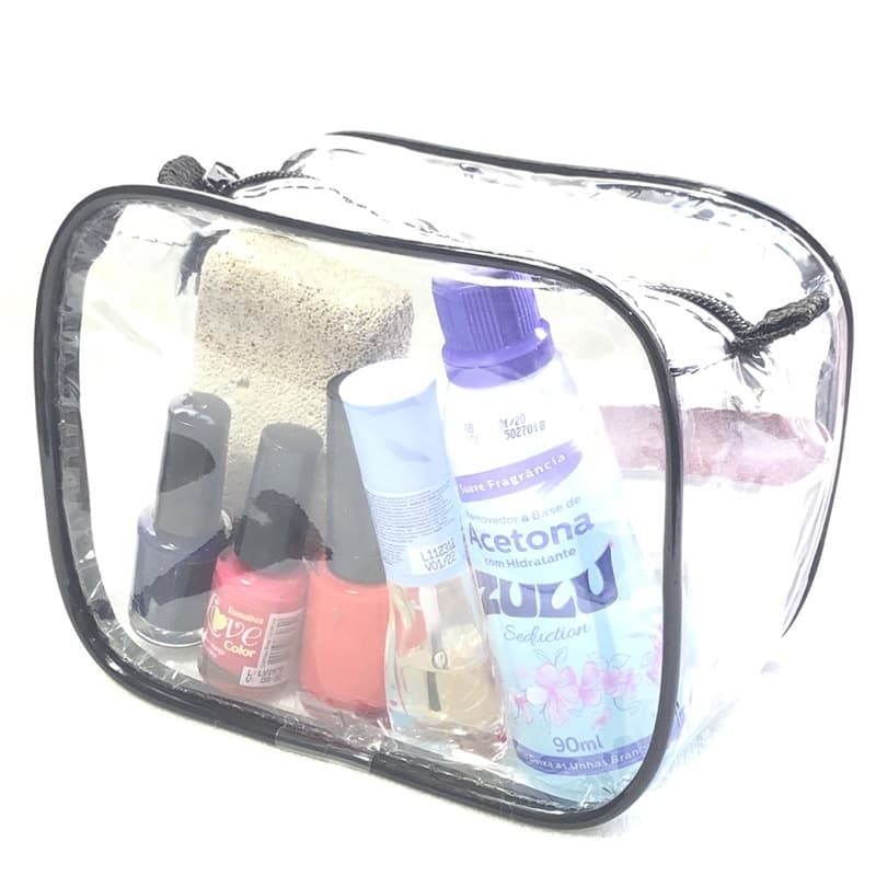 kit 3 MINI necessaire transparente  e preta para viagem 15x12x7, maquiagem ,esmalte ,(remédios)