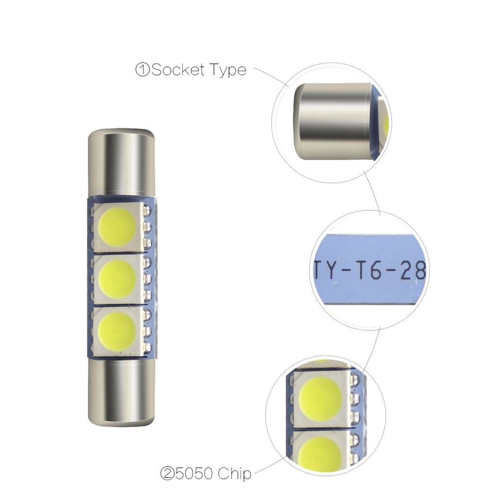 Unidade Lâmpada Led Torpedo 3 Leds Teto Placa Mala