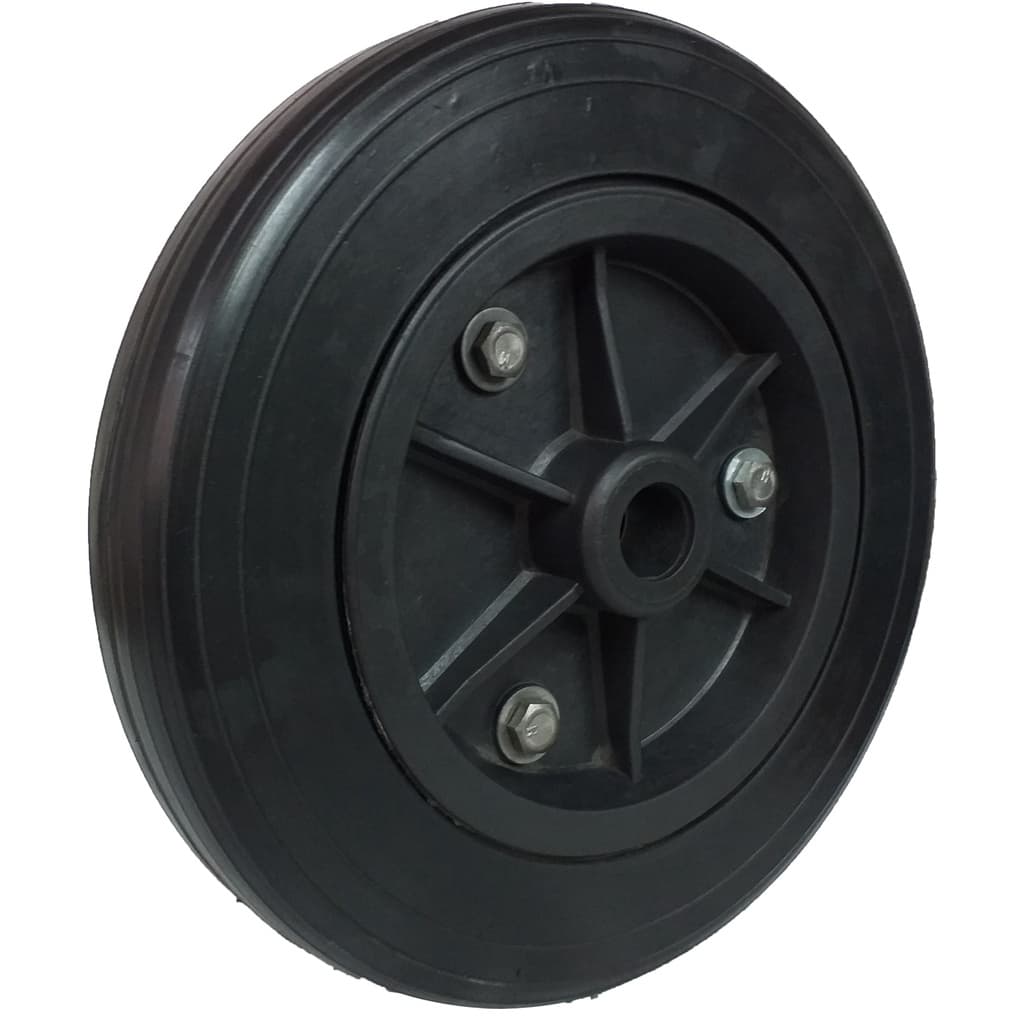 Roda em PP 10" Pneu de Borracha Furo p/ Eixo 3/4" Carrinho Armazém Carga - P10F34