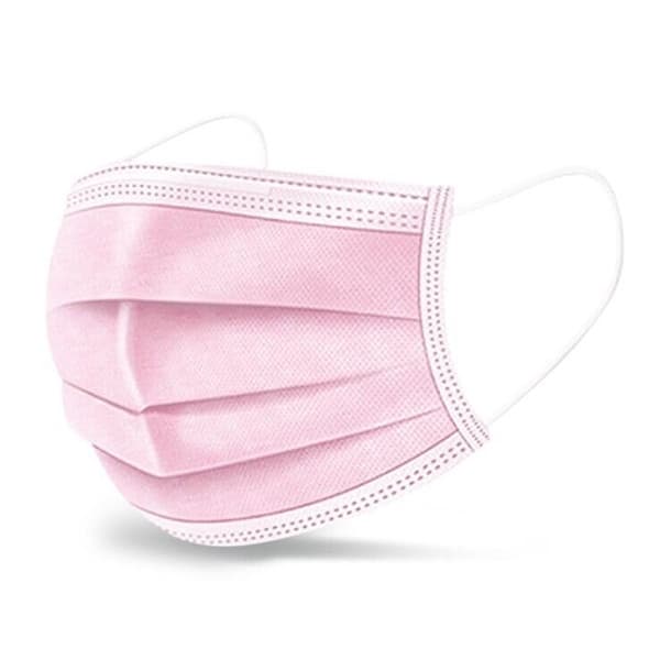 Máscara Rosa Descartável Tripla C/ Clipe Nasal C/50 Unidades