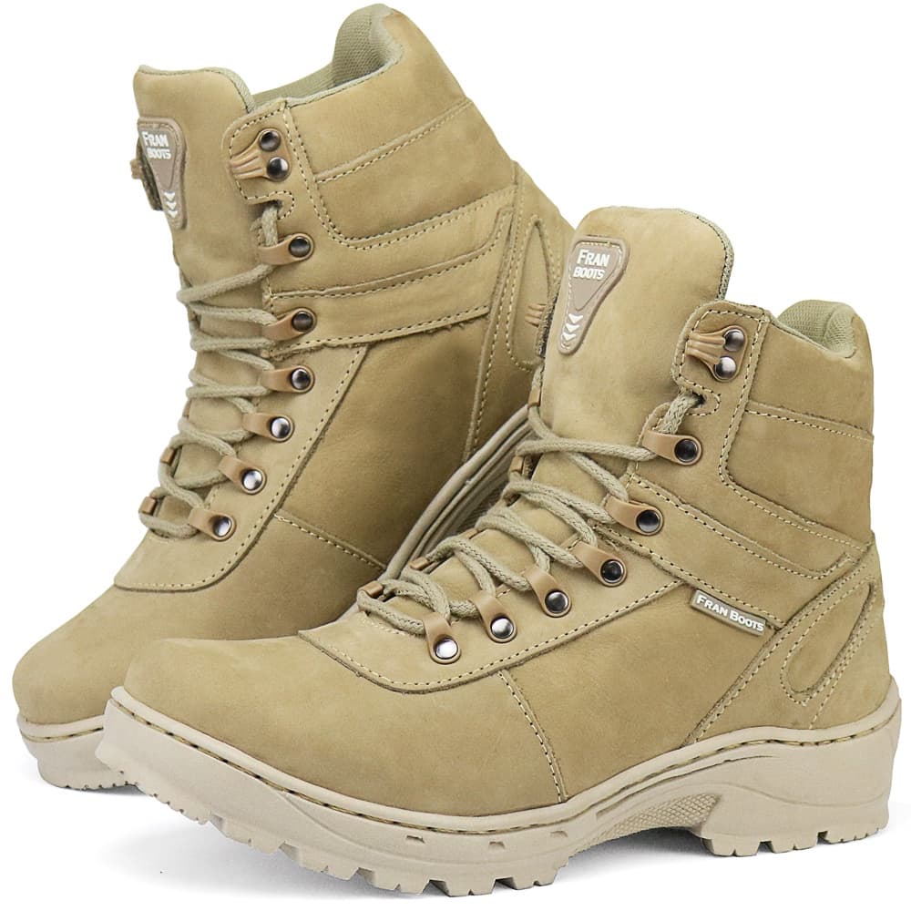 Bota Coturno Masculino Areia Cano Curto Confortável Ortopédico Couro Motoqueiro Trilha Militar