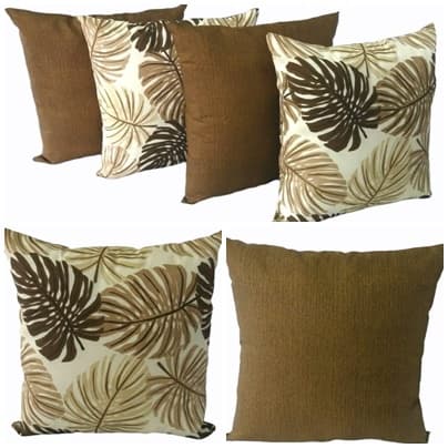 Kit 6 Capas Almofadas 45 X 45 Cm 3 Estampadas Costela De Adão ( Bege ) E 3 Lisas Marrom Com Zíper