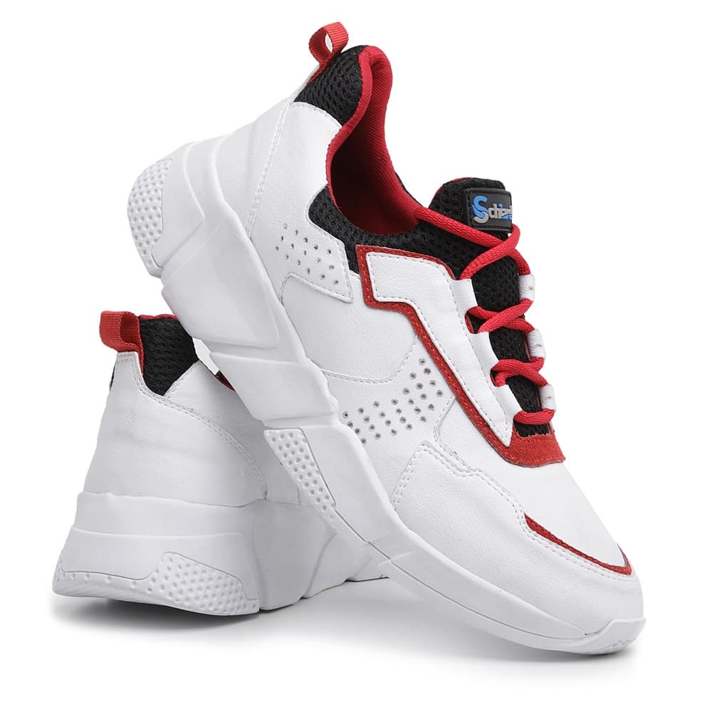 Tênis Masculino Branco Com Vermelho 530 Esportivo Caminhada Fitness Treino Esporte