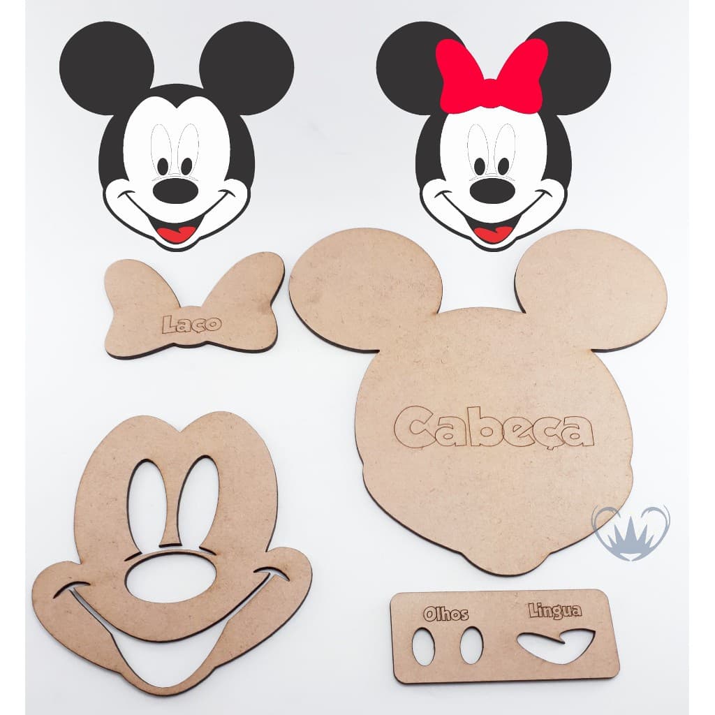 Molde Gabarito Artesanato Eva Feltro Mickey Minnie + Brinde