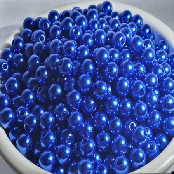 Pérola Inteira (Redonda) Abs com furo 10 mm - Cor Azul Royal - 500 gramas pacote - MENOR PREÇO