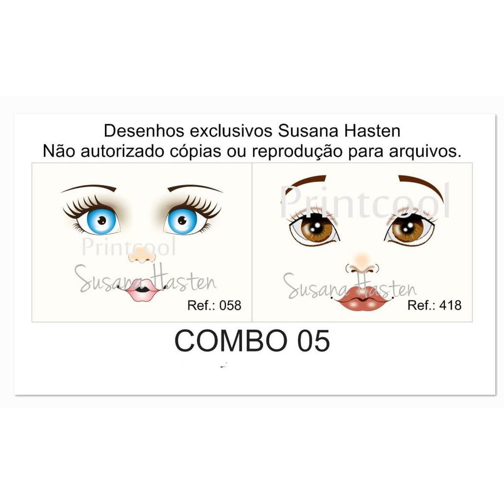 Olho Para Boneca De Pano, Transfer Para Carinhas De Bonecas De Pano, Para Bonecas de 50 cm, Ref.: Combo 05