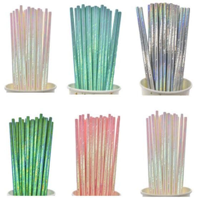 120 Canudo Papel Metalizado Biodegradável Festa Topo Bolo Bubble