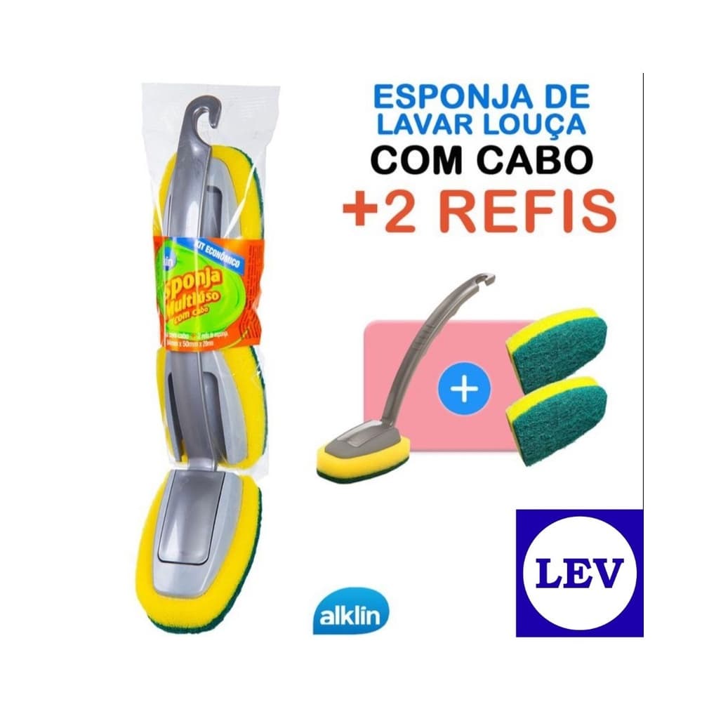 Esponja Bucha Multiuso e Antirrisco com Cabo 2 dois Refil Lava Louça
