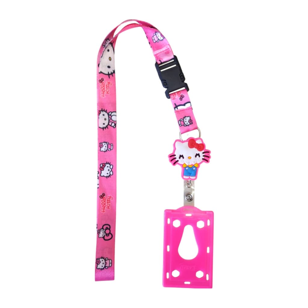 Kit Cordão Hello Kitty com Fecho Engate Rápido + Porta Crachá Retrátil Hello Kitty + Porta Cartão Rosa