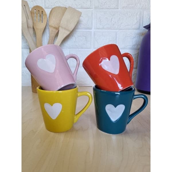 Jogo de Xícara de café em Porcelana Colorida Coração, Jogo de Café, Xícaras de 120 ml