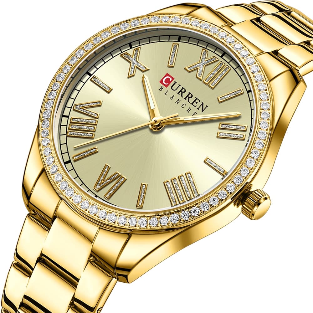 Relógio Feminino CURREN Marca Original Moda Elegante Simples Aço Inoxidável Quartzo Impermeável 9088X