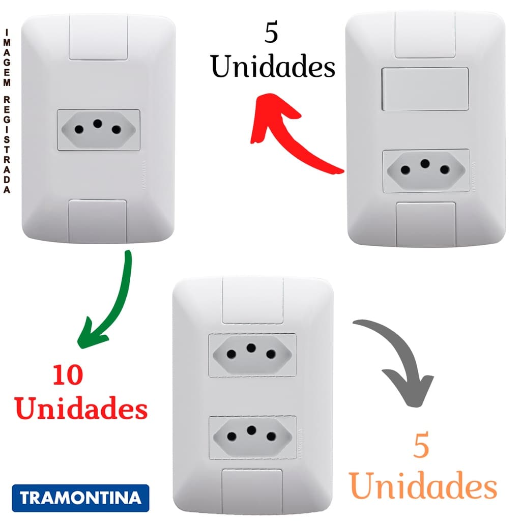 Kit 10 Tomadas Simples + 5 Tomadas C/ Interruptor + 5 Tomada Dupla Tramontina PROMOÇÃO SHOPEE