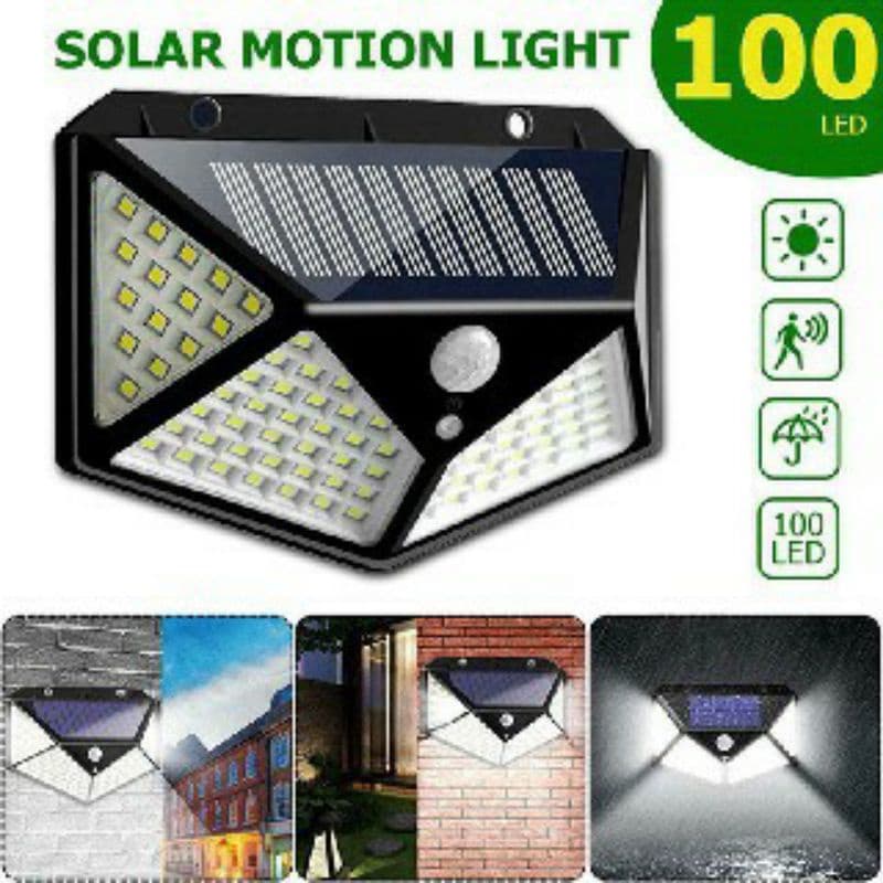 Lampada Solar Para Exterior 100 led  Prova D'agua Led Ip65 Sem Fio Com Sensor 365 Dias Conta De Luz