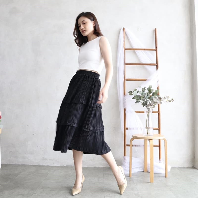 MSMO Aria Saia Midi Layer Pregas/Feminina Span Longa