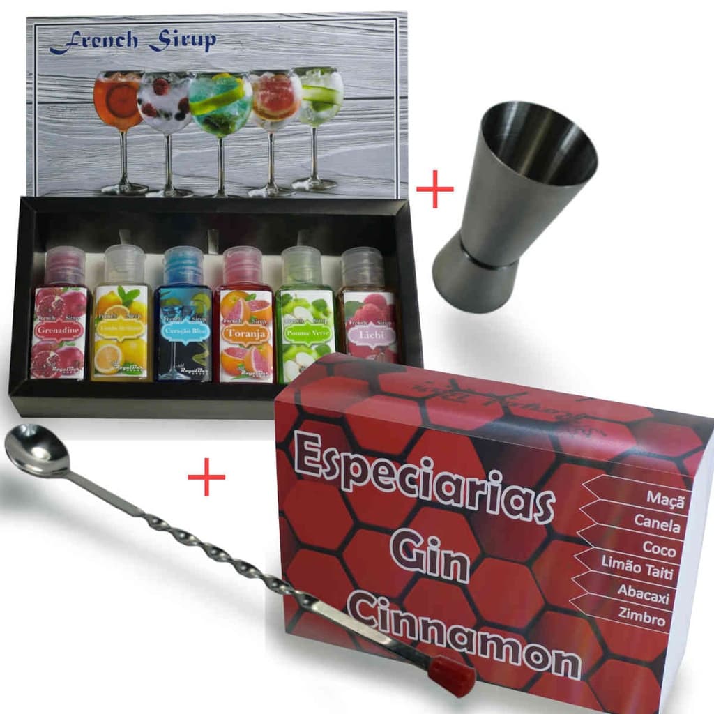 Especiaria para Gin + Xarope + Colher bailarina + Dosador Duplo - Cinnamon - RoyalBar