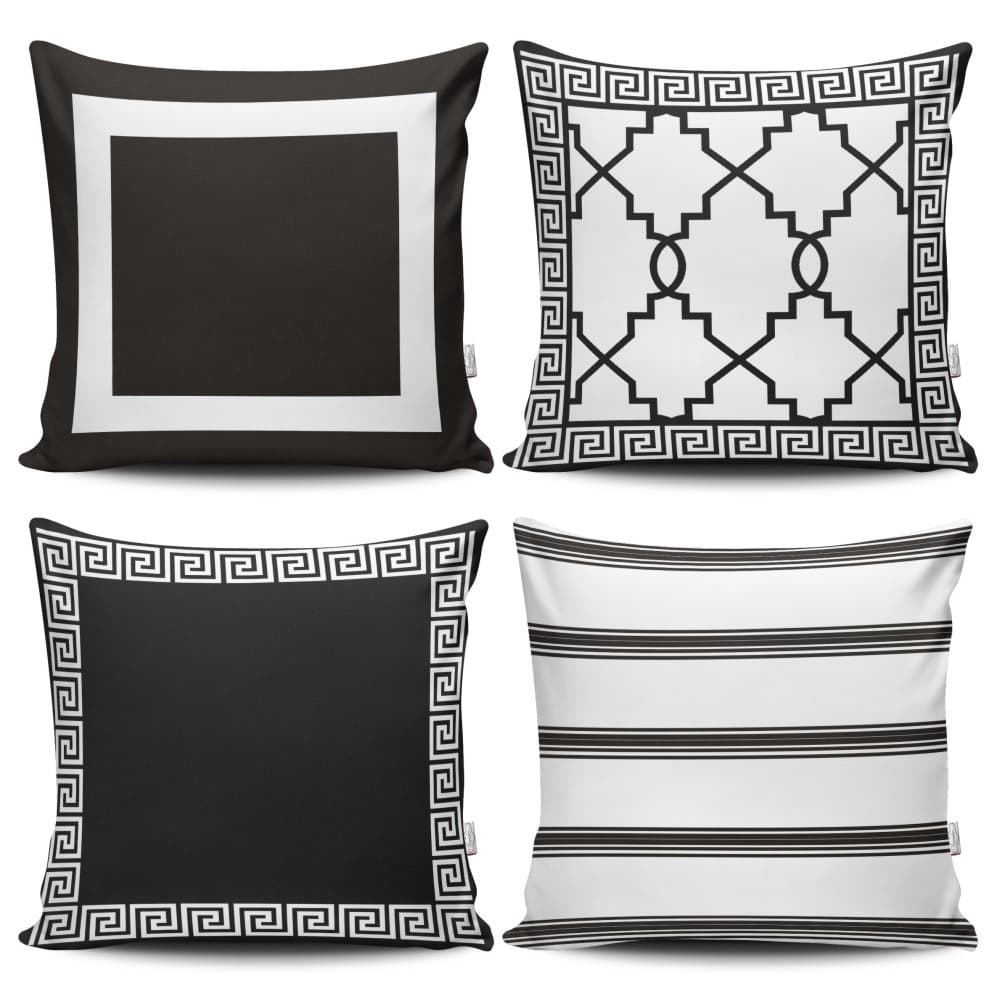 Kit 4 Capas de Almofada Decorativas Estampadas - Geométrico Preto