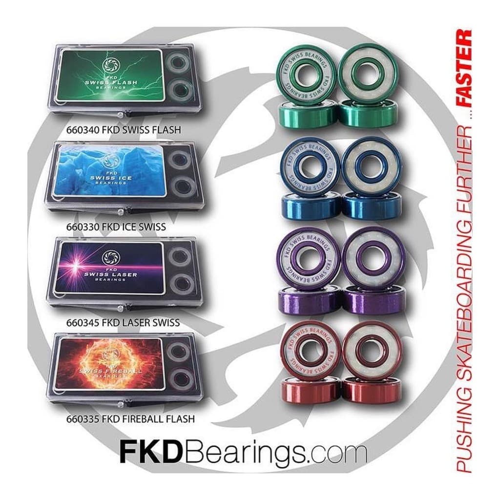 Rolamento FKD Swiss Bearings Fireball Gold Black Ice Laser 8 Rolamentos Skate Skateboard Importado Loja_Skate Fkd_bearings