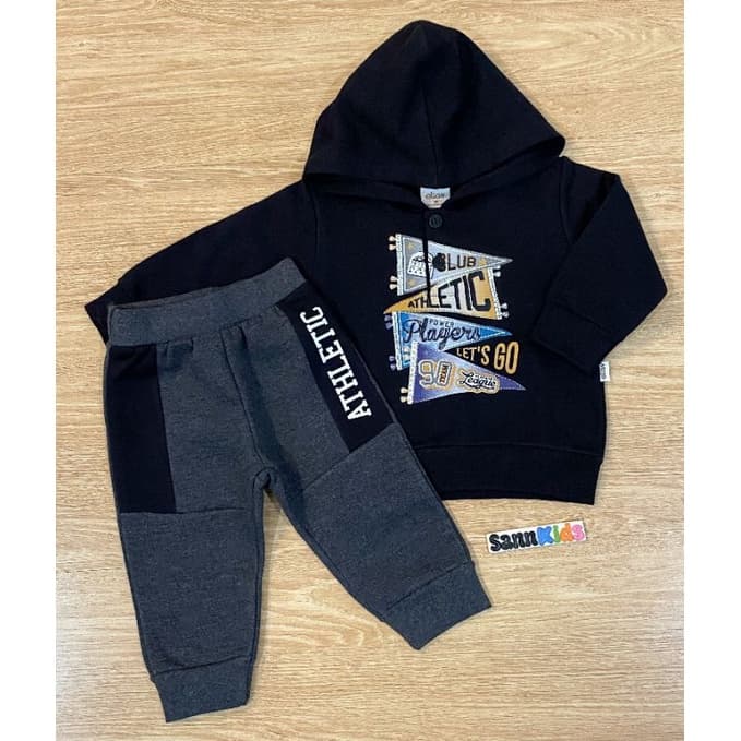 CONJUNTO MOLETOM FLANELADO COM CAPUZ PRETO ELIAN